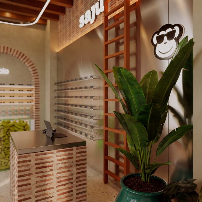 Mostrador de ladrillo y vegetación tropical en Sajú CTG